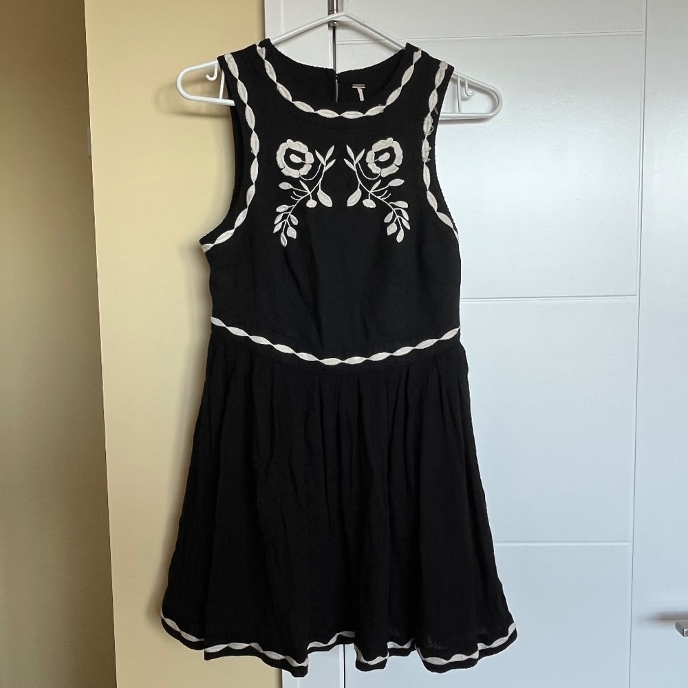 Black Mini Dress with Stitched Pattern